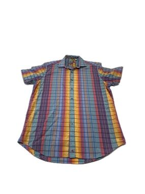 Robert Graham Classic Fit Plaid Stripe Button Up Shirt Embroidered Large